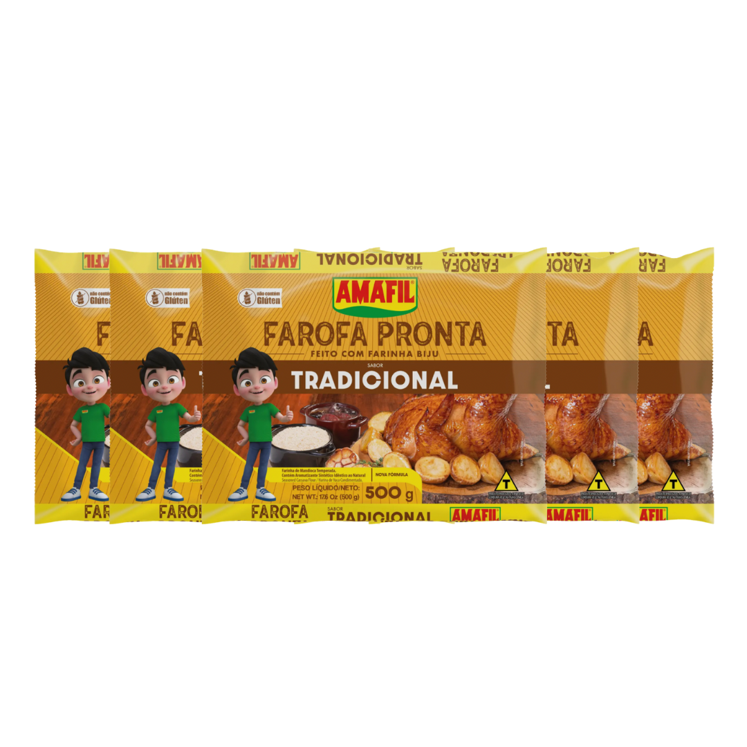 Combo com 5 unidades de farofa pronta tradicional Amafil 500g