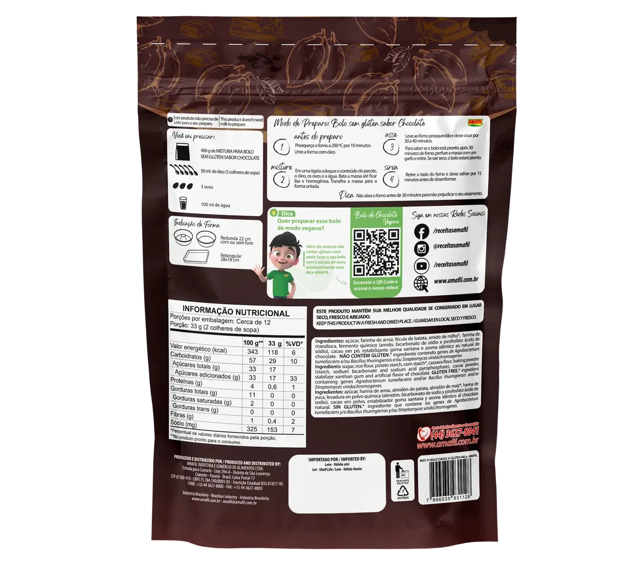 Combo com 3 unidades de Mistura para bolo sem glúten - Sabor chocolate