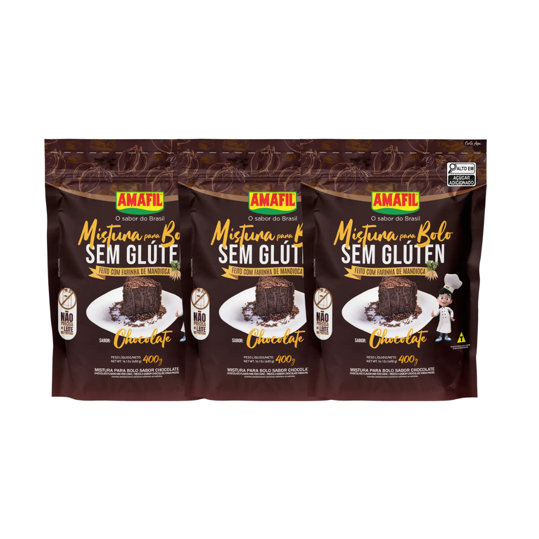 Combo com 3 unidades de Mistura para bolo sem glúten - Sabor chocolate